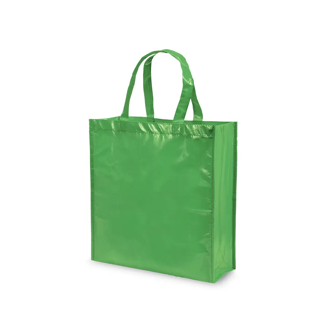 bolsa reutilizable verde de polipropileno con asas para la compra