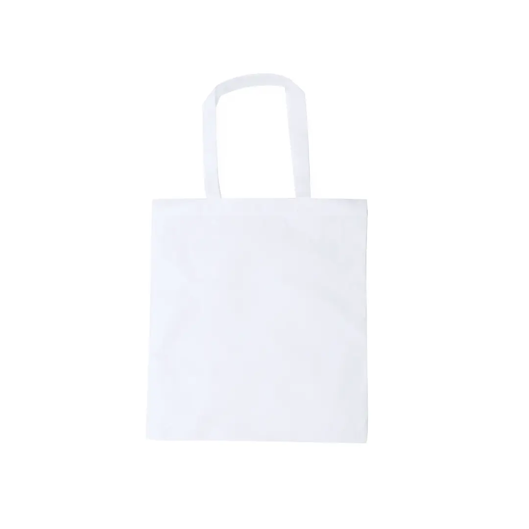 bolsa de algodón blanca con asas largas sobre fondo blanco