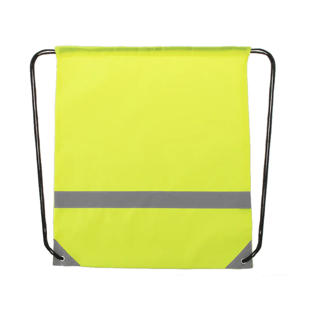 mochila saco amarilla de alta visibilidad con franja reflectante