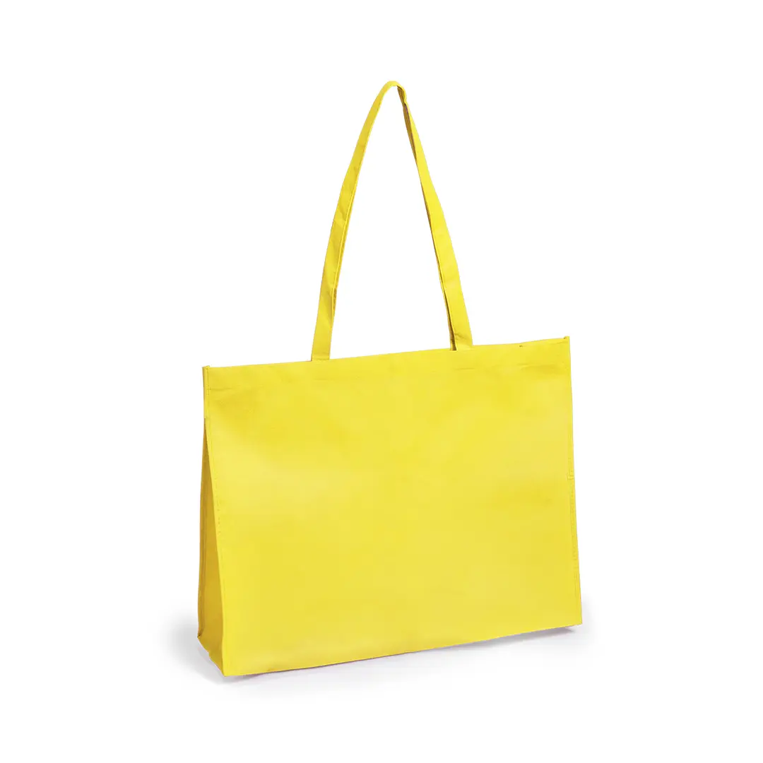 Bolsa de tela amarilla para la compra con asas largas