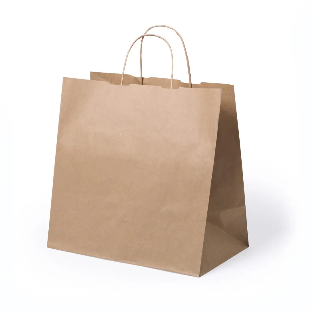 Bolsa de papel kraft con asas sobre fondo blanco