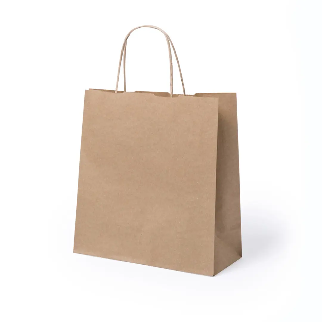 Bolsa de papel kraft con asas sobre fondo blanco