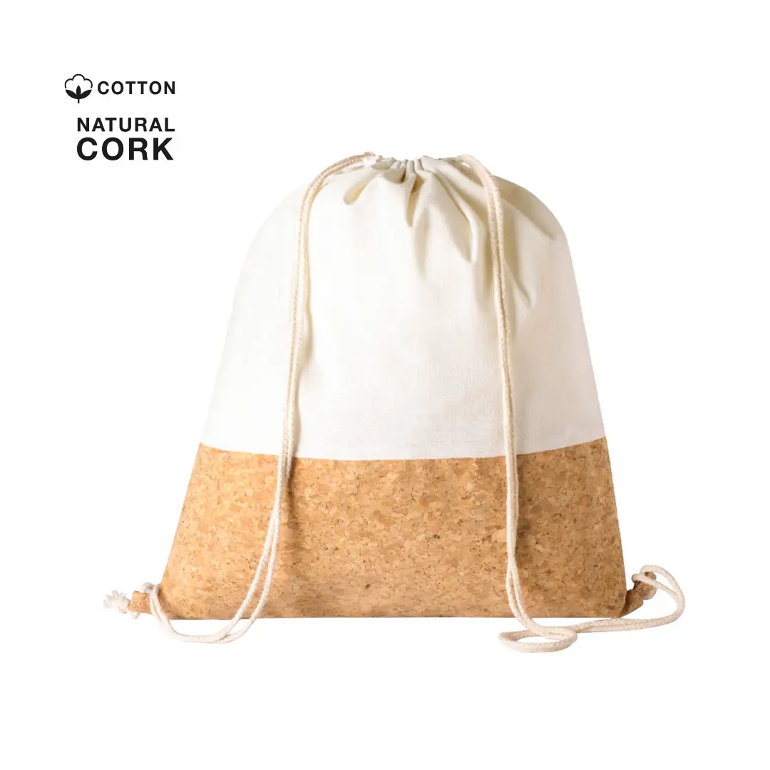 Bolsa de cordón con parte inferior de corcho natural y sección superior de algodón crudo