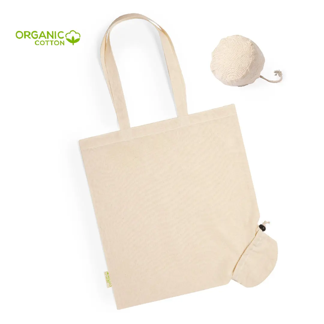 bolsa tote de algodón orgánico en color crudo con funda plegable compacta