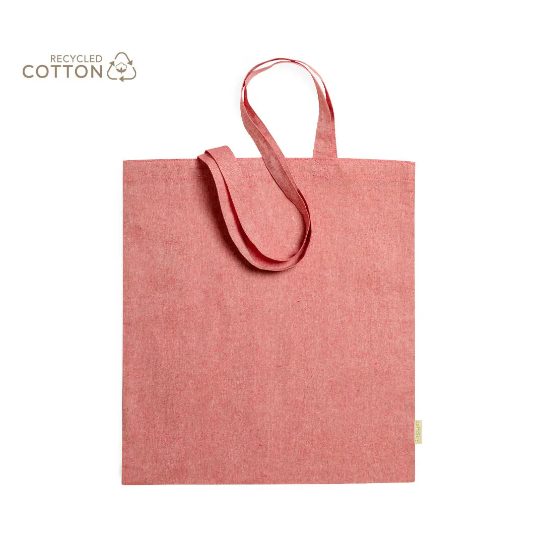bolsa de tela rosa de algodón reciclado con asas largas