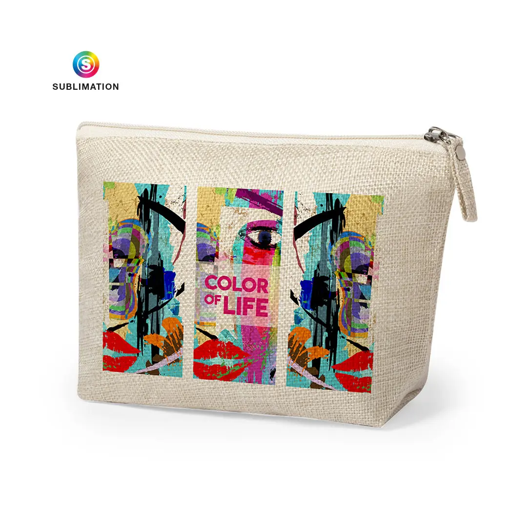 neceser de yute con estampado abstracto Color of Life y detalles de rostros fragmentados en colores vivos