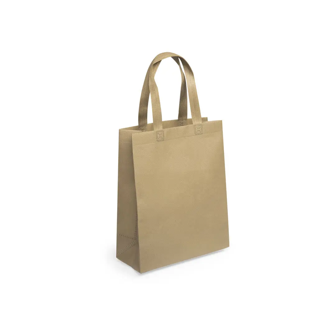 bolsa de tela reutilizable color beige con asas reforzadas
